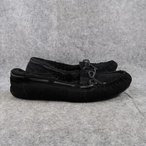 Stars Above Shoes Womens 10 Slipper Moccasin Loafer Slip On Suede Black Faux Fur